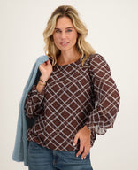 Je m'appelle Tops Dark Brown / Blue / XS Top Ruffle | Dark Brown / Blue