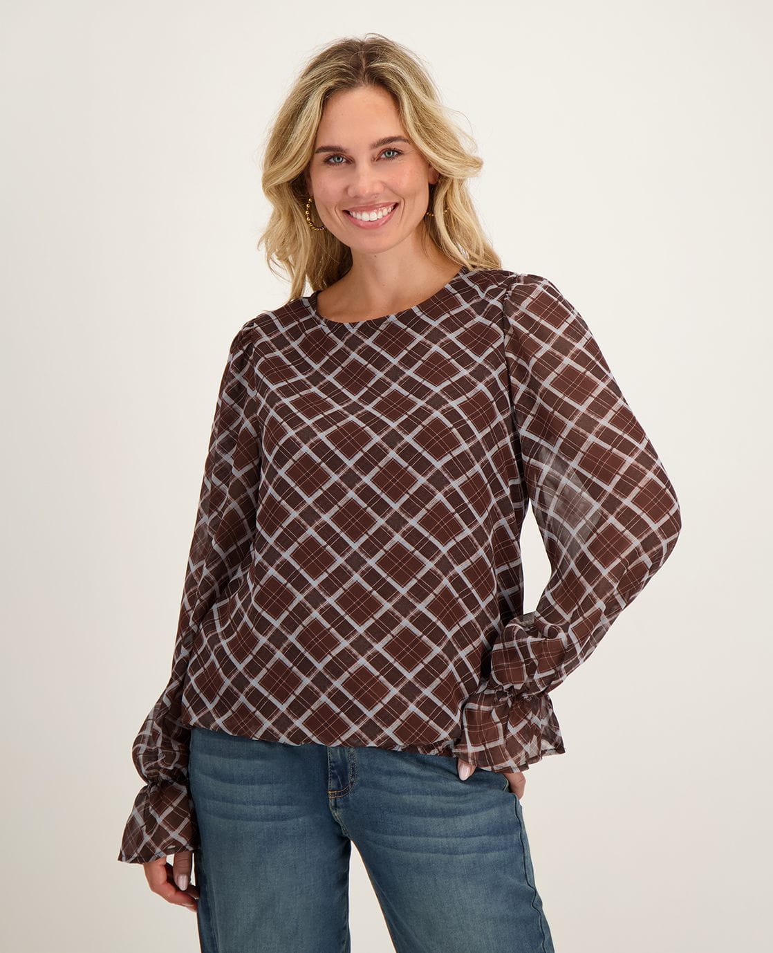 Je m'appelle Tops Top Ruffle | Dark Brown / Blue