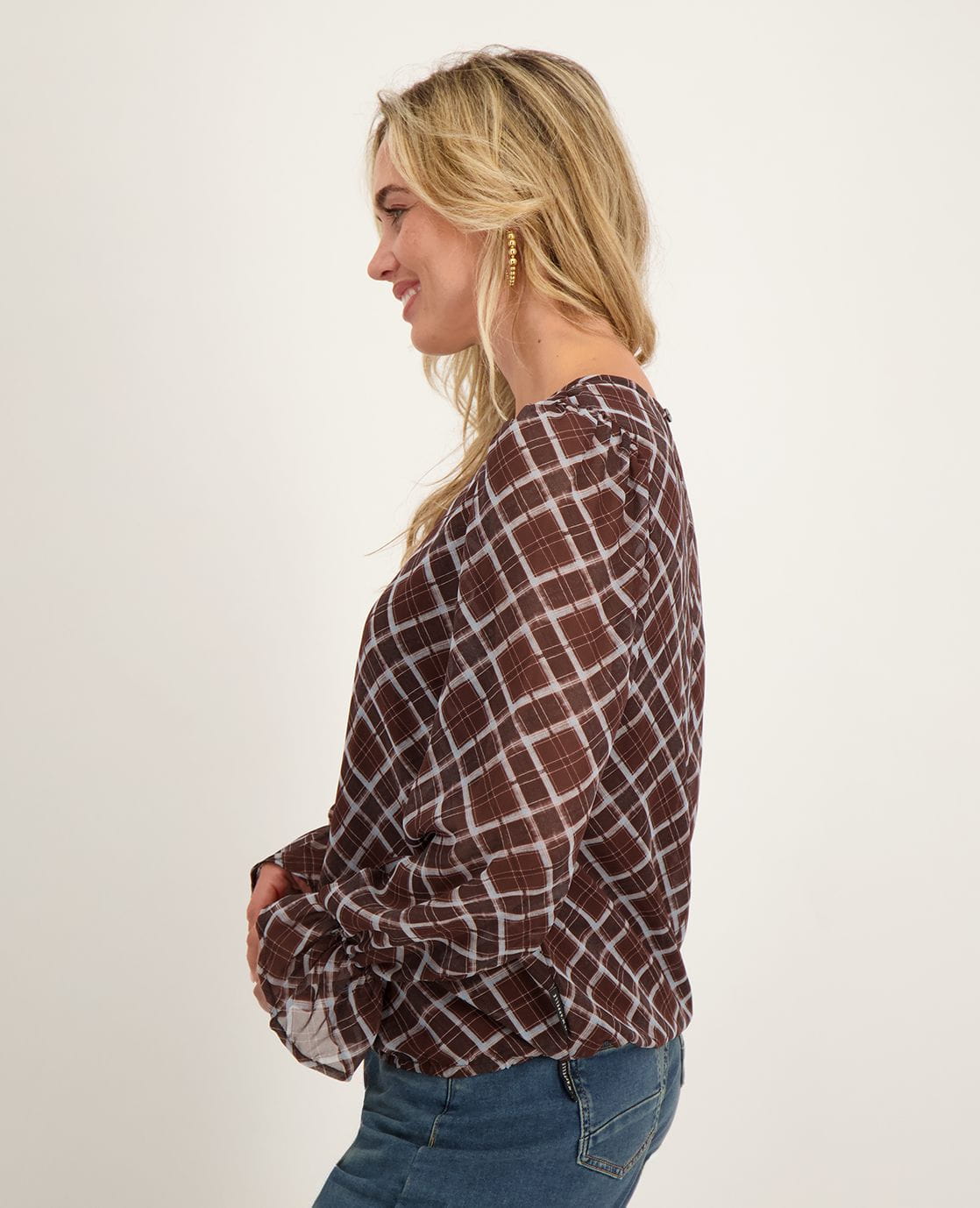 Je m'appelle Tops Top Ruffle | Dark Brown / Blue