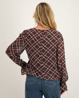 Je m'appelle Tops Top Ruffle | Dark Brown / Blue