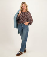 Je m'appelle Tops Top Ruffle | Dark Brown / Blue