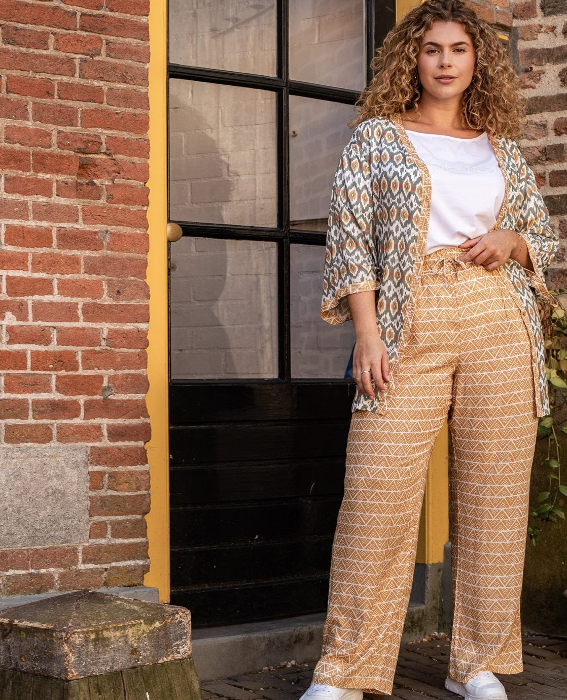 Je m'appelle Broeken Pant Straight Off White/Geel | Geel / Off White