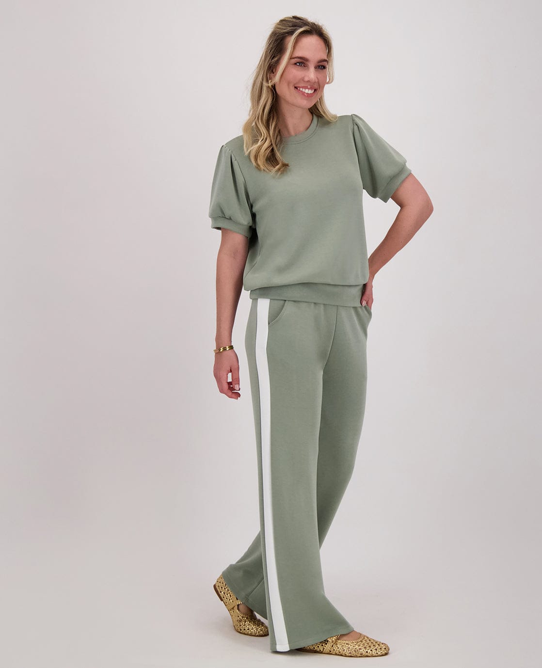 Je m'appelle Broeken Pant Fenna | Sage Green/Off White