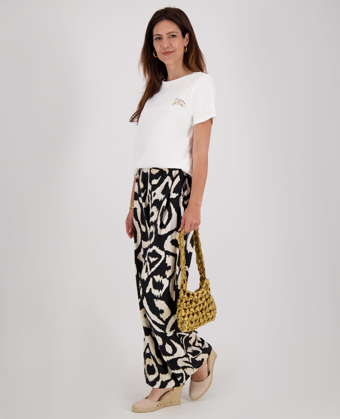 Je m'appelle Broeken Pant Wide Leg | Ecru / Zwart
