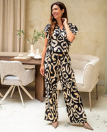 Je m'appelle Broeken Pant Wide Leg | Ecru / Zwart