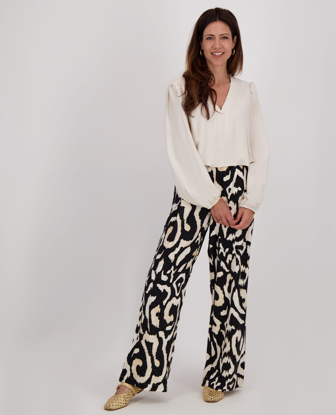 Je m'appelle Broeken Pant Wide Leg | Ecru / Zwart