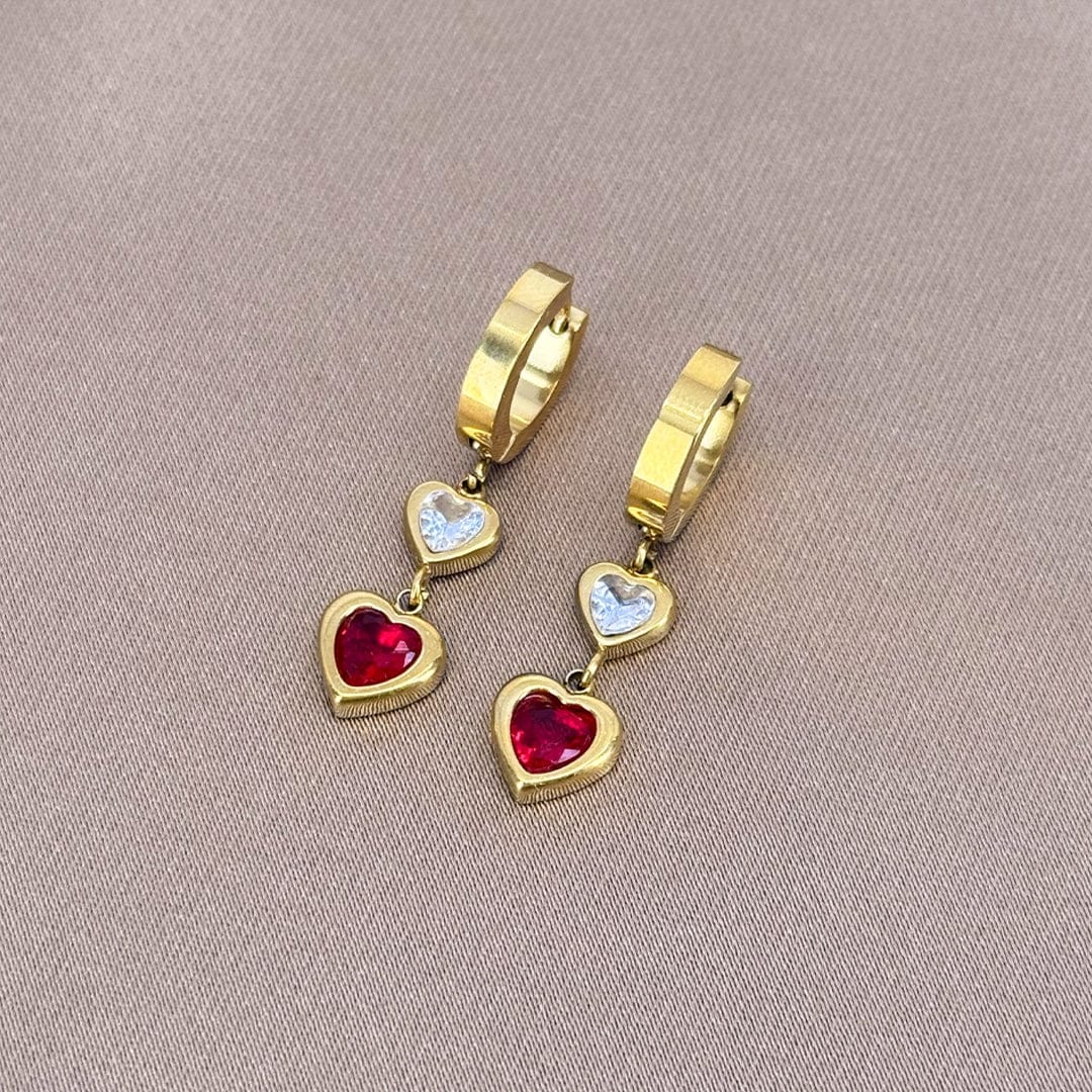 Je m'appelle Accessoires Rood/Goud / One Size Earrings Hearts | Rood/Goud