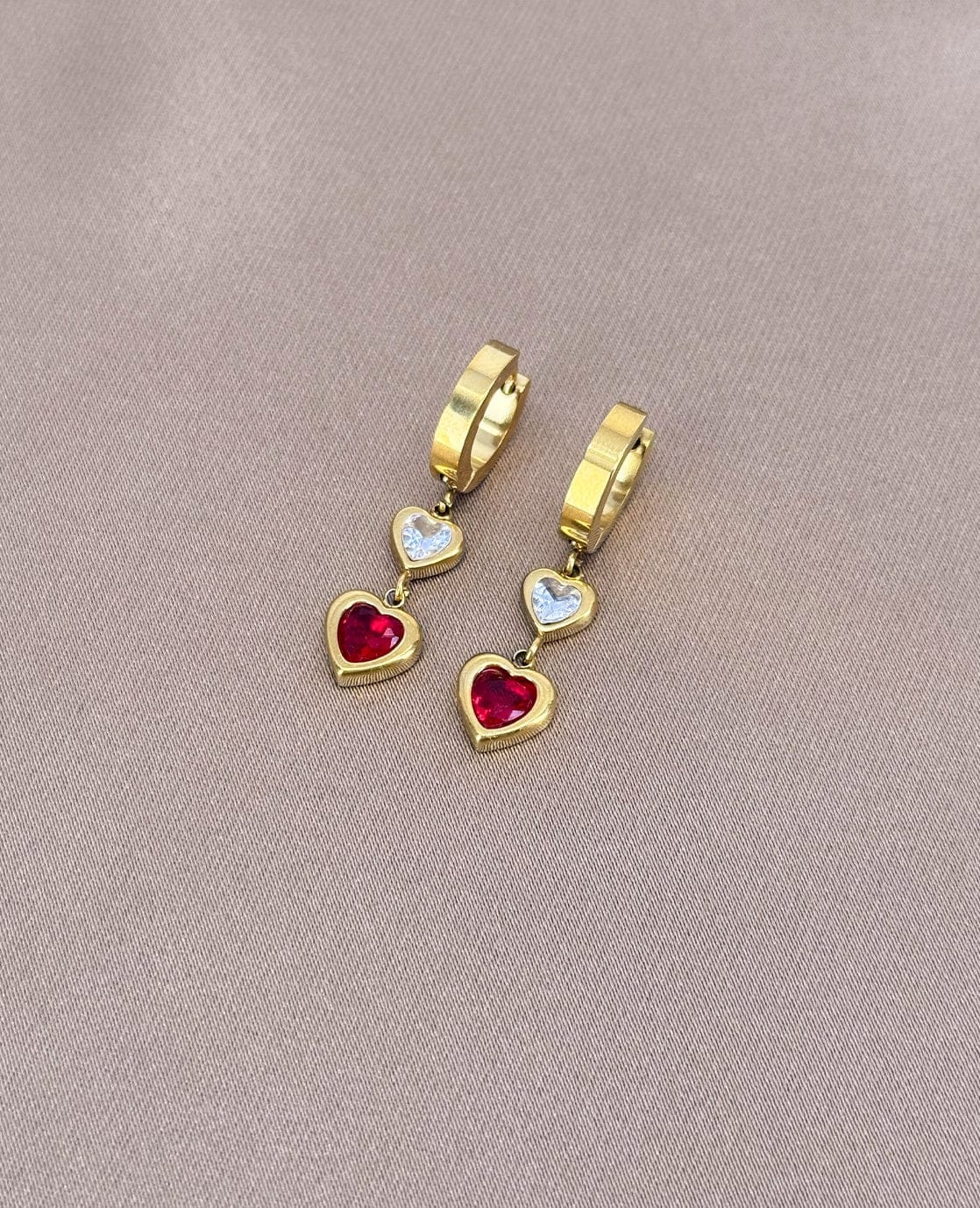 Je m'appelle Accessoires Rood/Goud / One Size Earrings Hearts | Rood/Goud