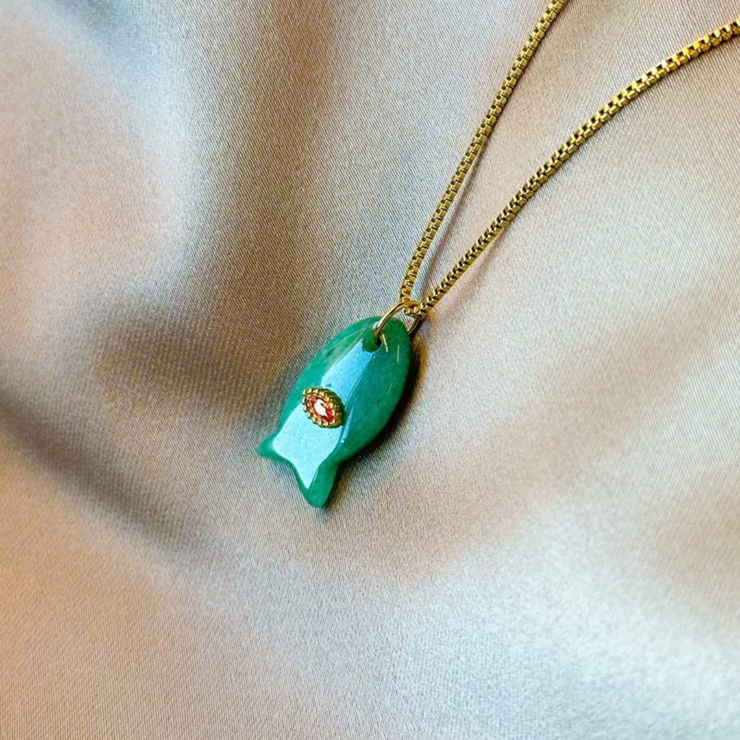 Je m'appelle Accessoires Goud / Groen / One Size Necklace Fish Charm | Goud / Groen