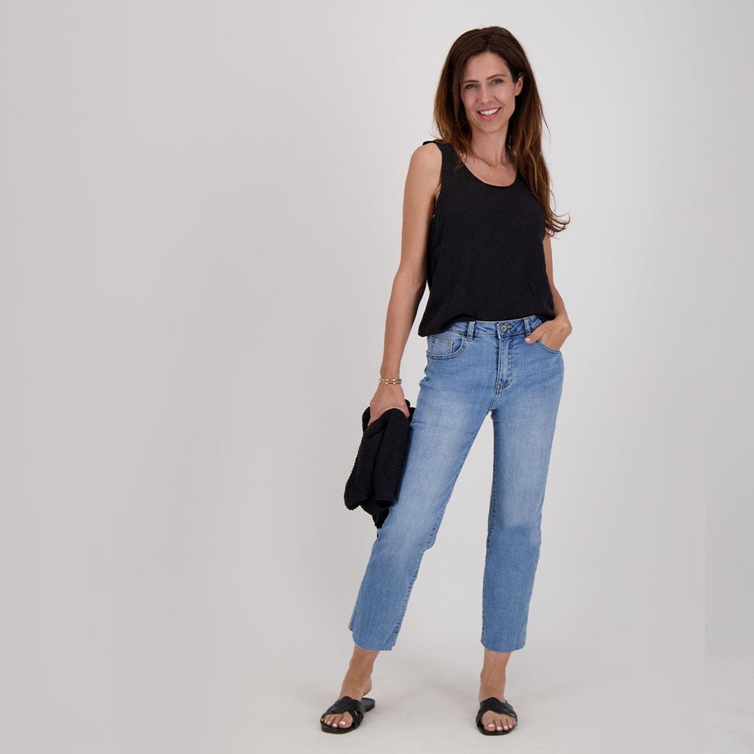 Je m'appelle Broeken Pant Flare 7/8 Stretch Denim | Medium Denim Blue