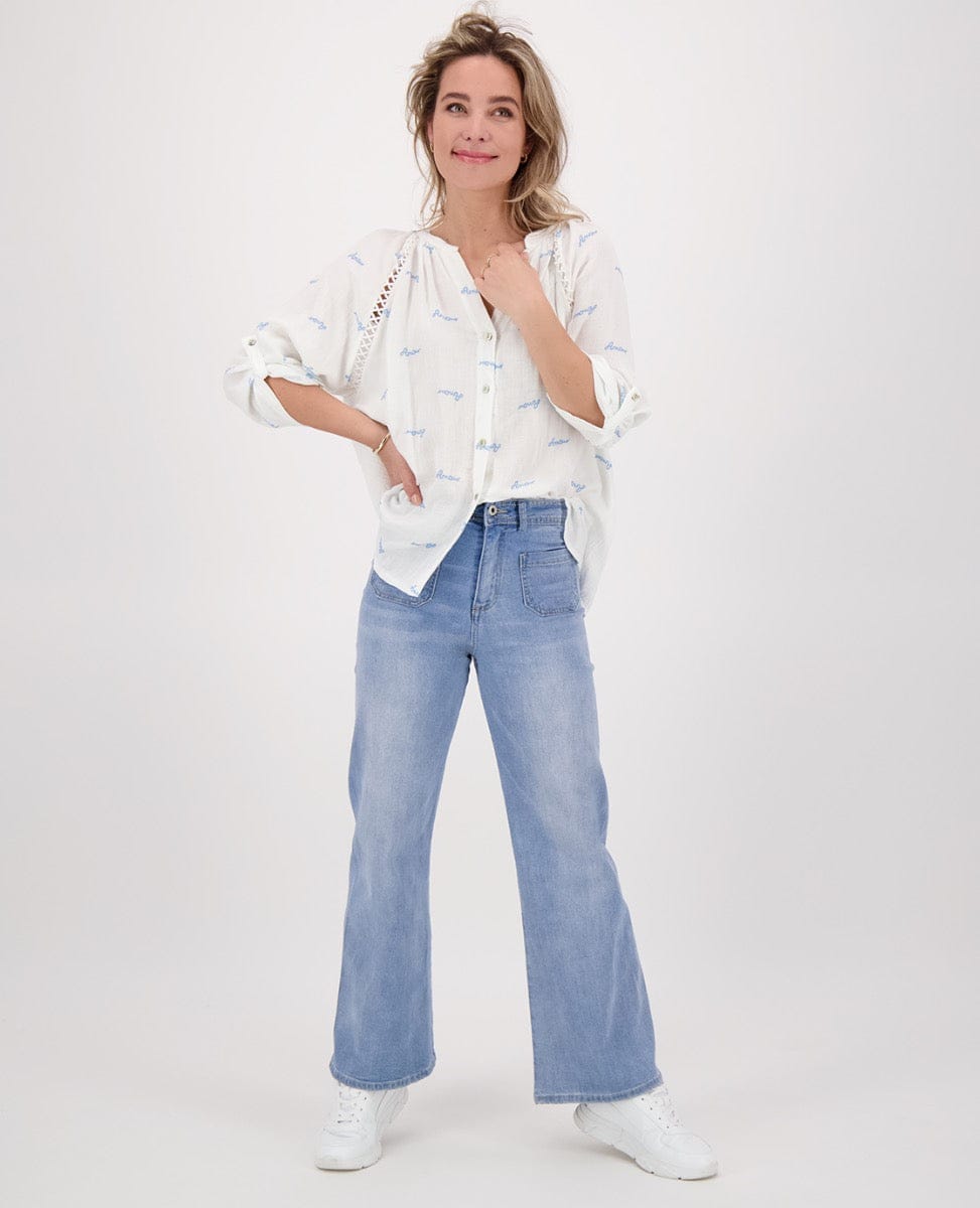 Je m'appelle Broeken Pant Flare Superstretch Denim | Light Denim
