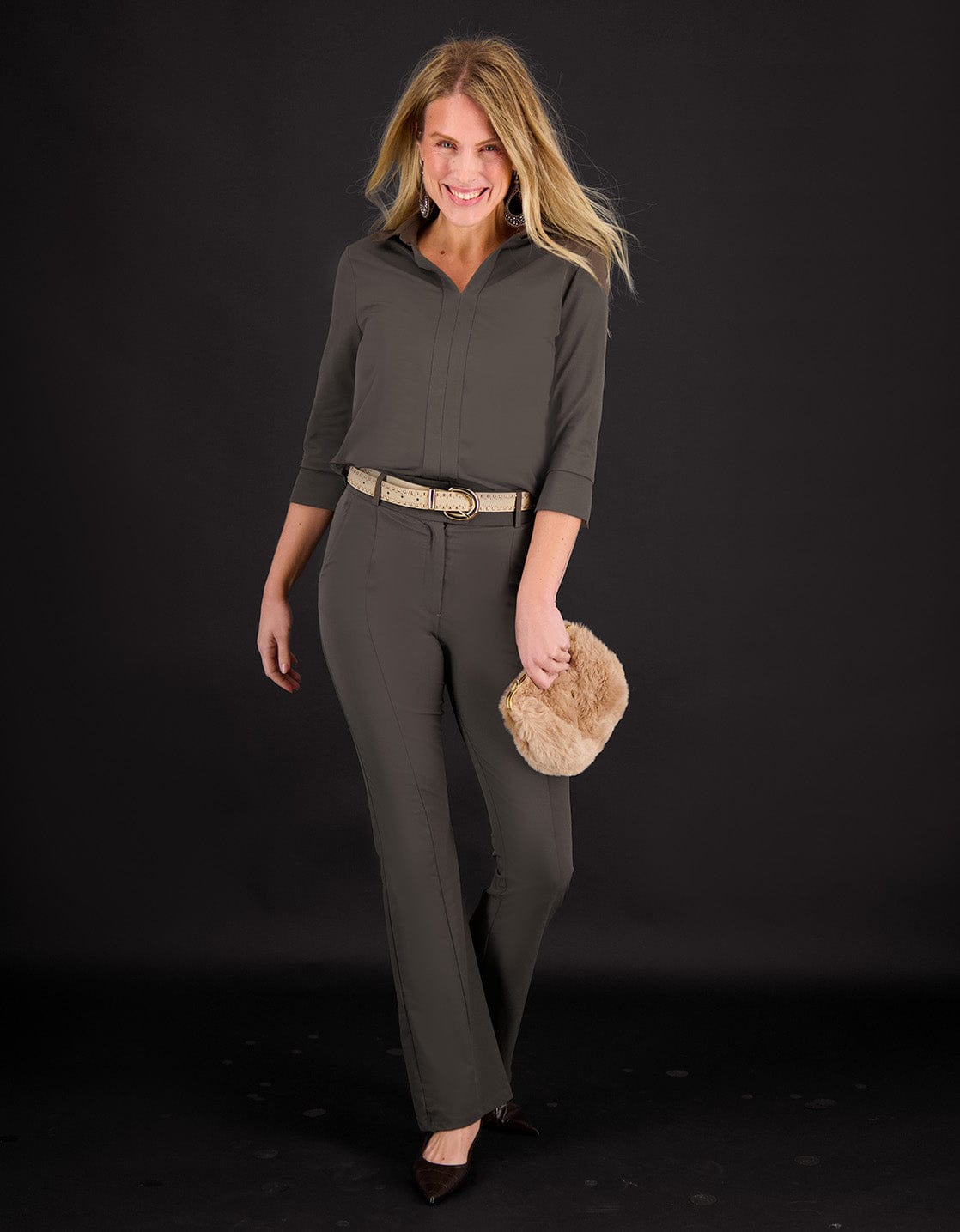 Je m'appelle Broeken Dark Taupe / XS / Regular Pant Lyon Flare Travel +++ | Dark Taupe