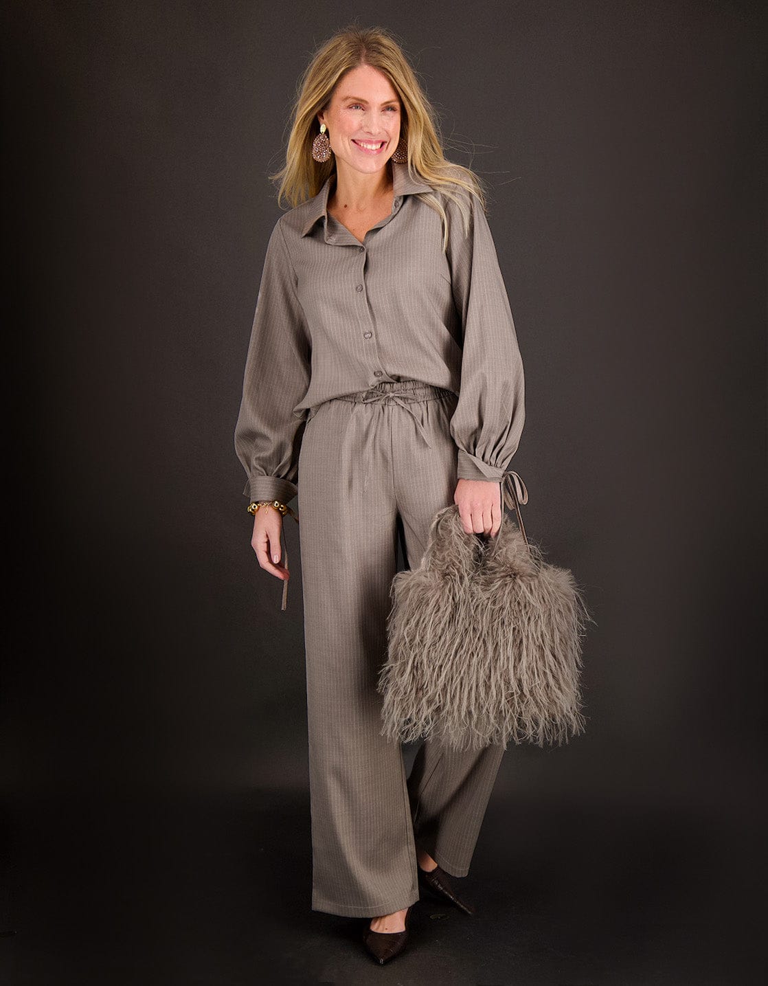 Je m'appelle Broeken Taupe/Wit / XS / Short Pant Pinstripe Straight | Taupe/Wit