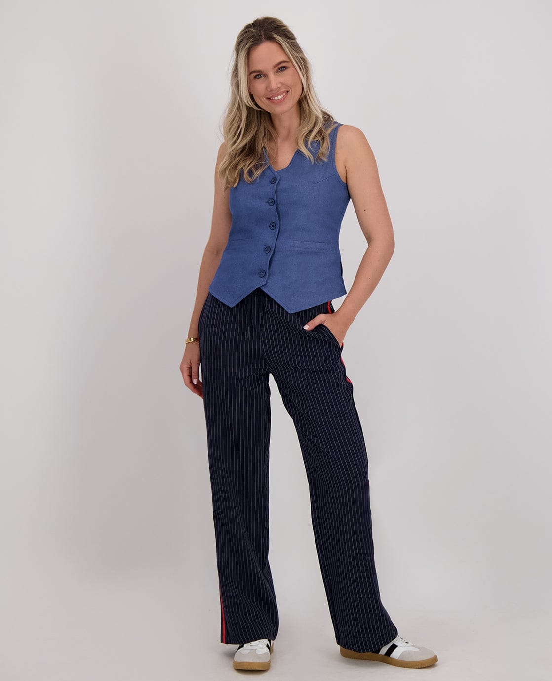 Je m'appelle Broeken Pant Straight Pinstripe | Donkerblauw / Off White