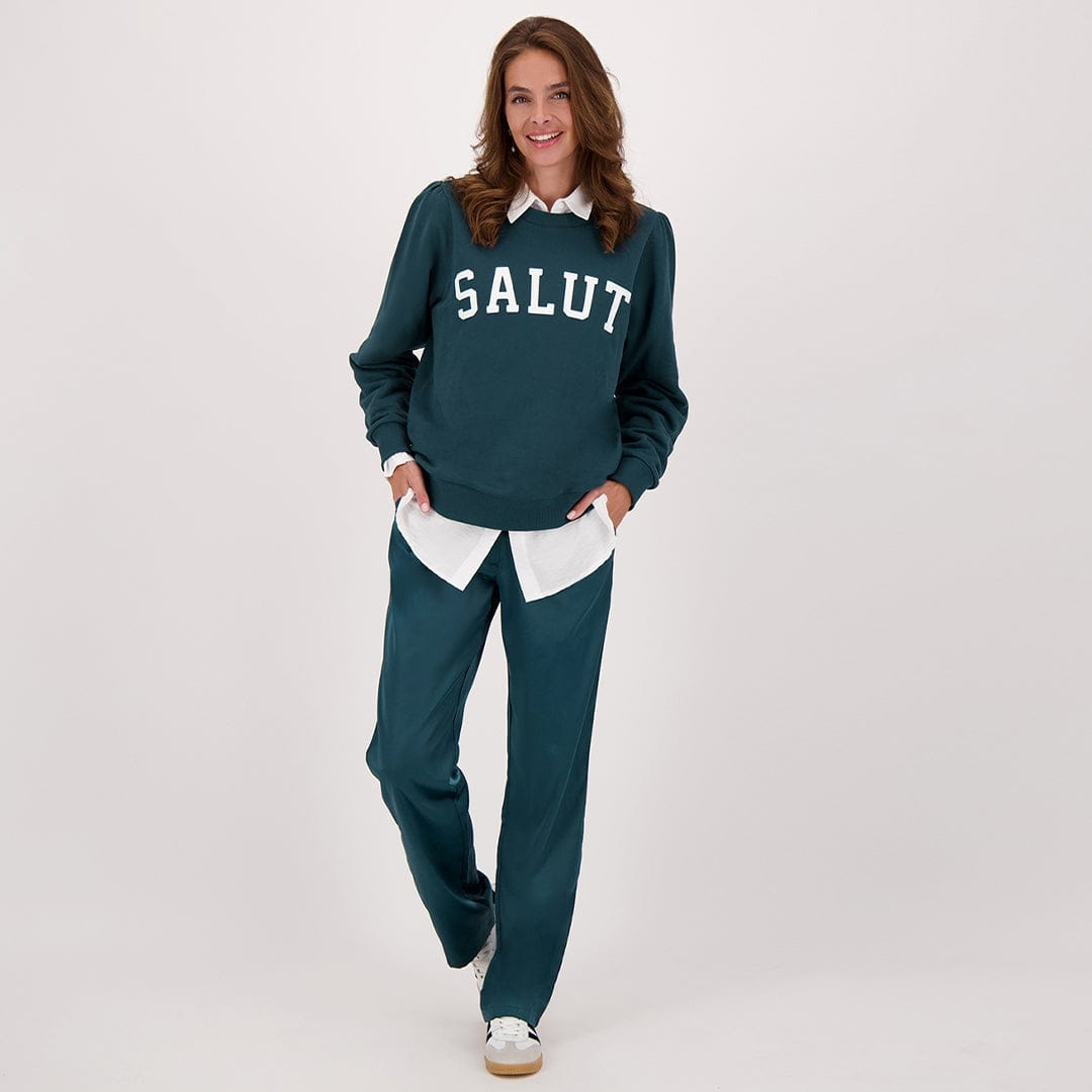 Je m'appelle Broeken Pant Straight Satin | Peacock Green