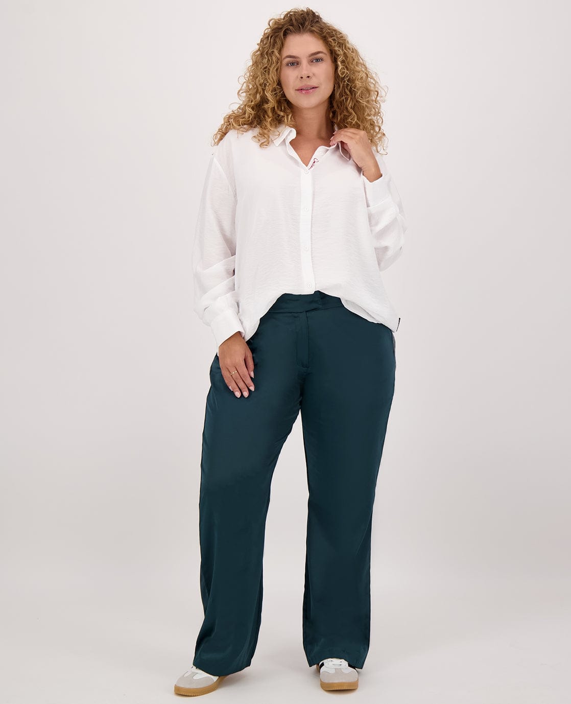 Je m'appelle Broeken Pant Straight Satin | Peacock Green