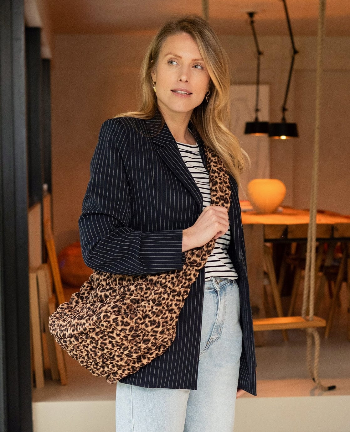 Je m'appelle Jassen Blazer Straight Pinstripe | Donkerblauw / Off White