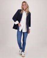 Je m'appelle Jassen Blazer Straight Pinstripe | Donkerblauw / Off White