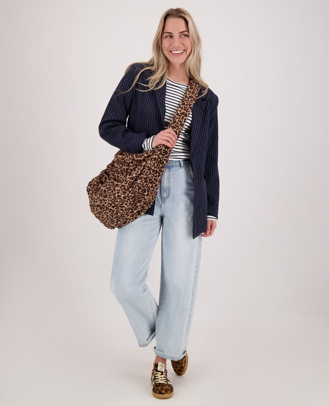 Je m'appelle Jassen Blazer Straight Pinstripe | Donkerblauw / Off White