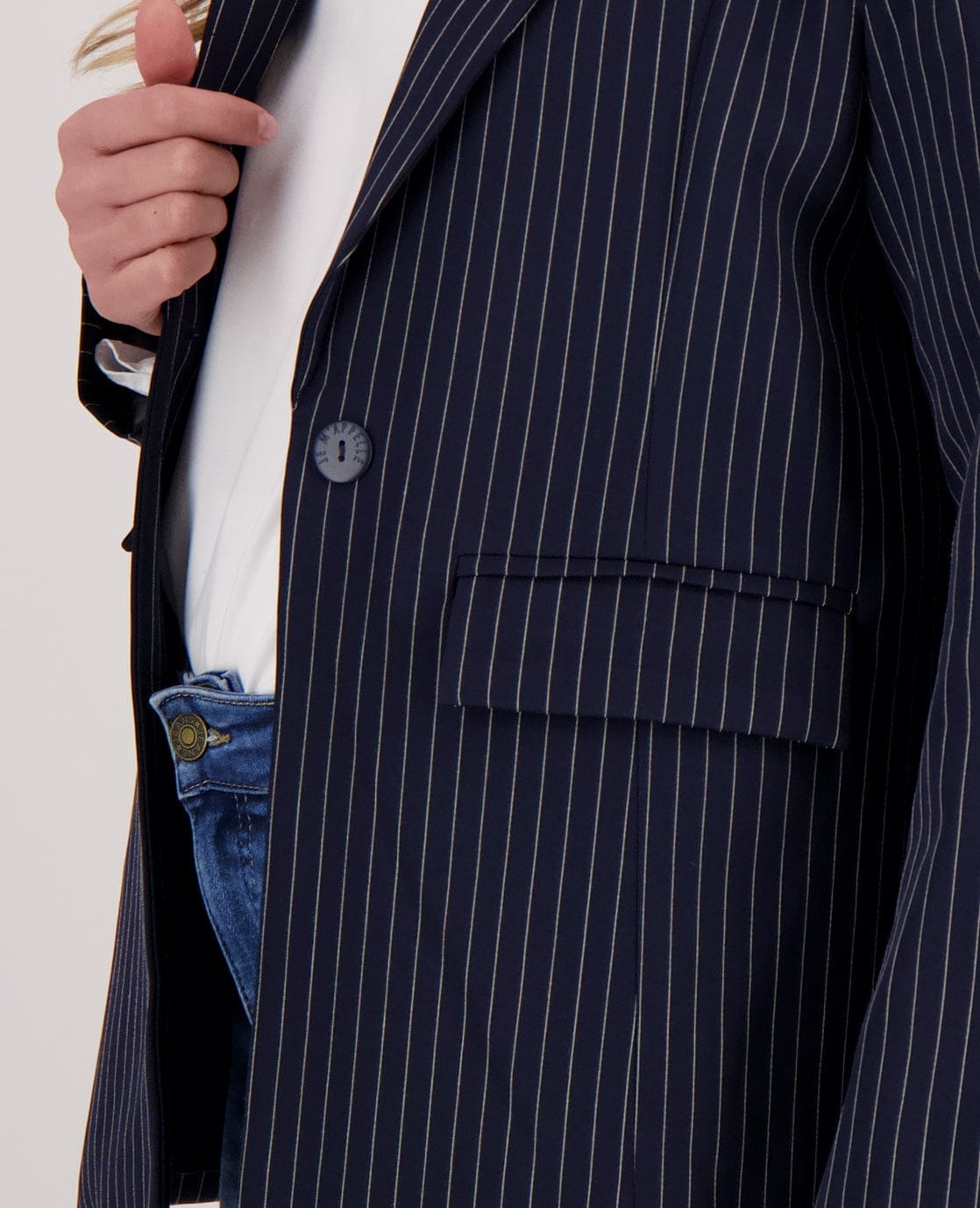 Je m'appelle Jassen Blazer Straight Pinstripe | Donkerblauw / Off White
