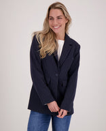 Je m'appelle Jassen Blazer Straight Pinstripe | Donkerblauw / Off White