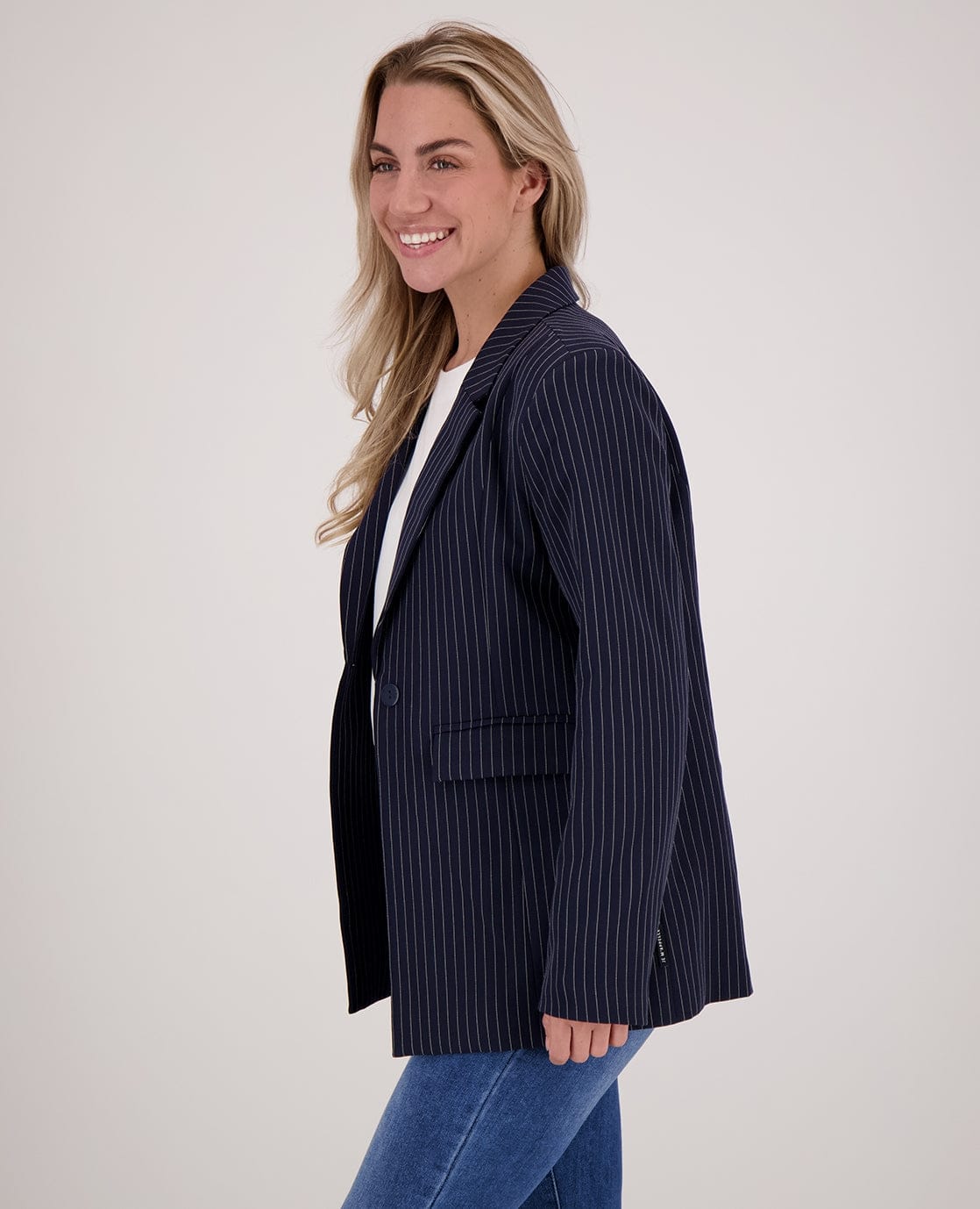 Je m'appelle Jassen Blazer Straight Pinstripe | Donkerblauw / Off White