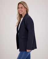 Je m'appelle Jassen Blazer Straight Pinstripe | Donkerblauw / Off White