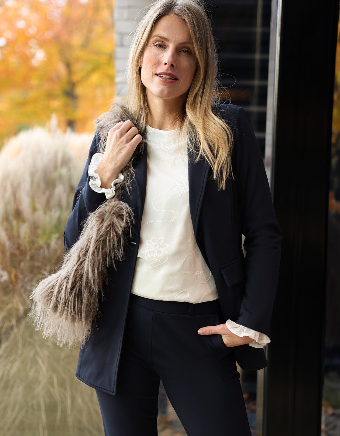 Je m'appelle Jassen Donkerblauw / XS Blazer Straight Travel Brushed | Donkerblauw