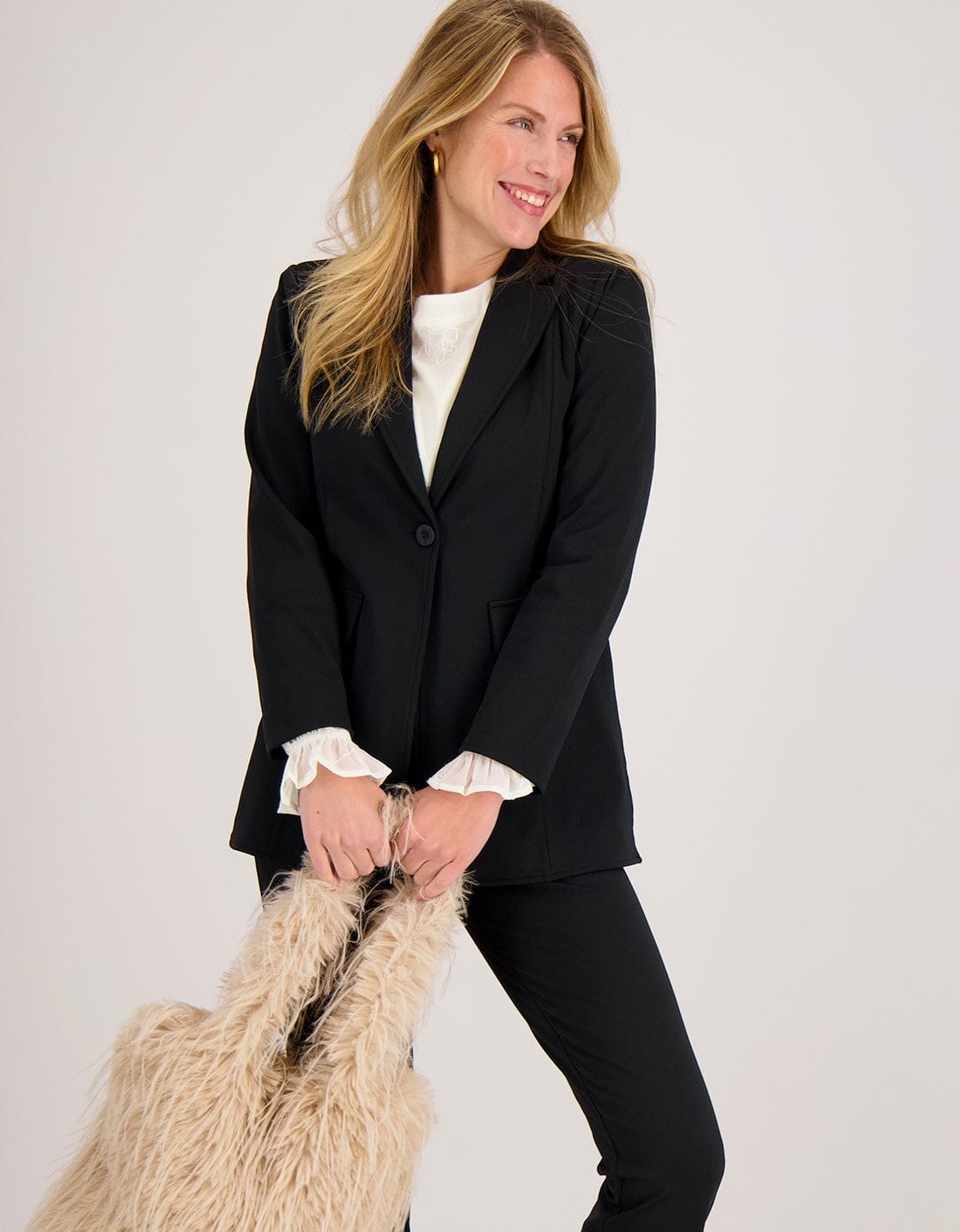 Je m'appelle Jassen Blazer Straight Travel Brushed | Zwart