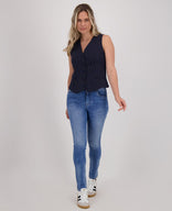 Je m'appelle Tops Gilet Pinstripe | Donkerblauw / Off White