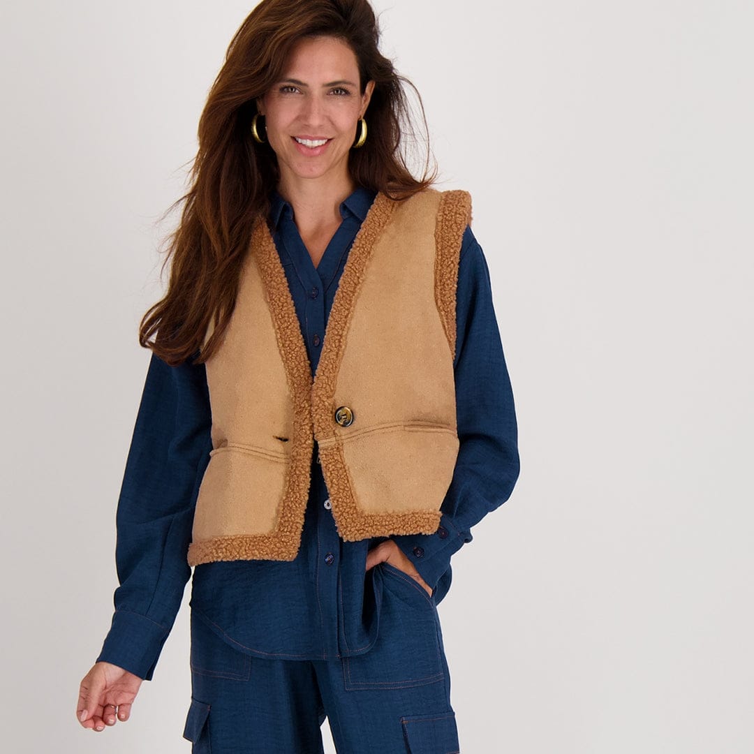 Je m'appelle Tops Camel / S/M Gilet Teddy | Camel