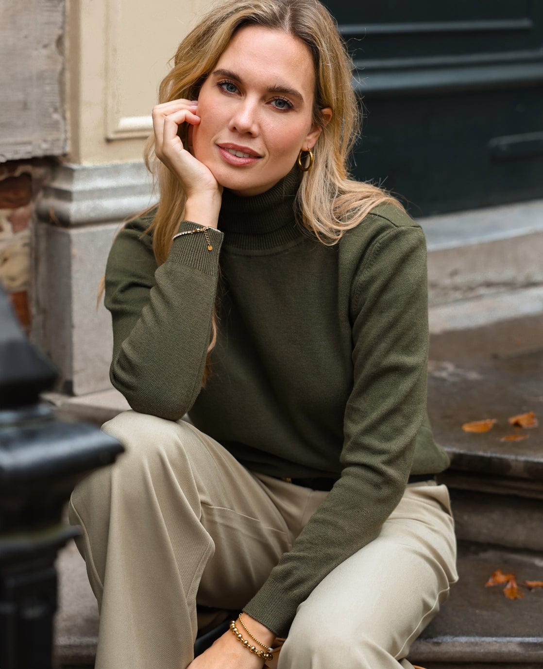 Je m'appelle Tops Autumn Green / S/M Pull Colle | Autumn Green