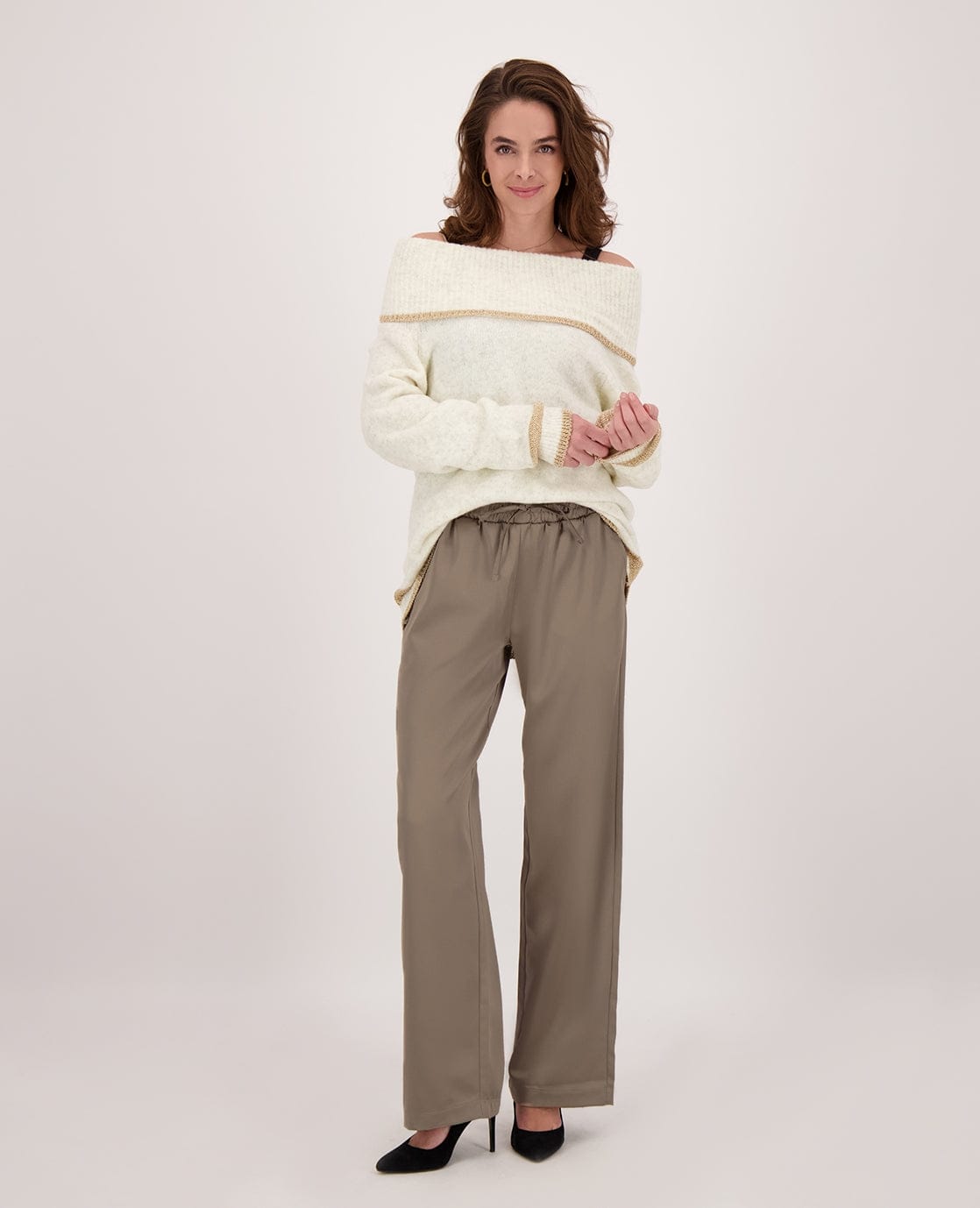 Je m'appelle Tops Pull Knitted | Ecru Melange/Gold