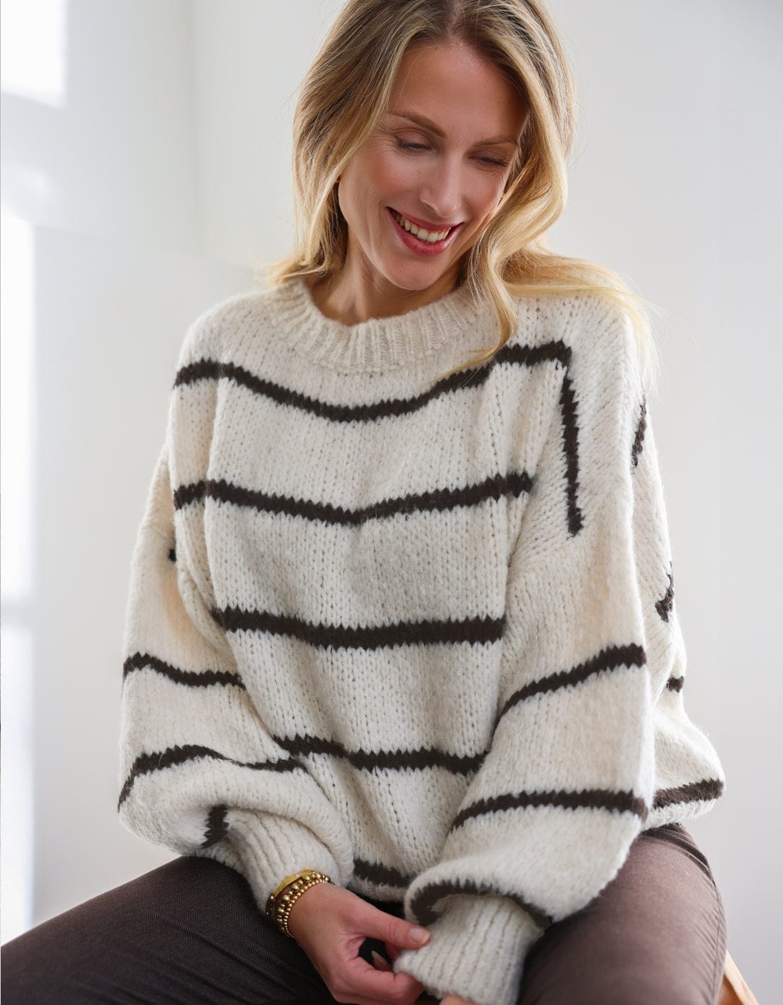 Je m'appelle Tops Beige/Chocolate Brown / S/M Pull Stripe | Beige/Chocolate Brown