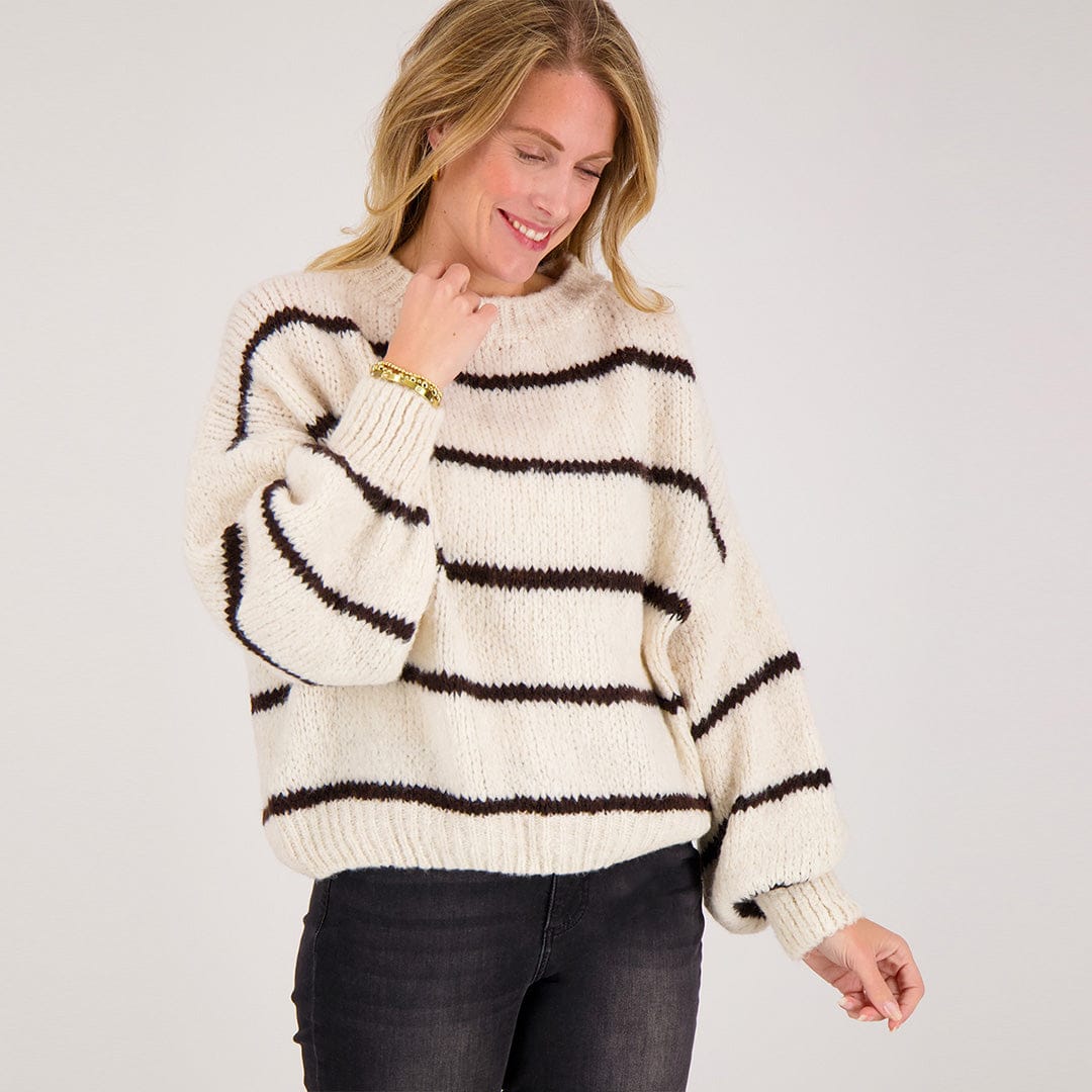 Je m'appelle Tops Pull Stripe | Beige/Chocolate Brown