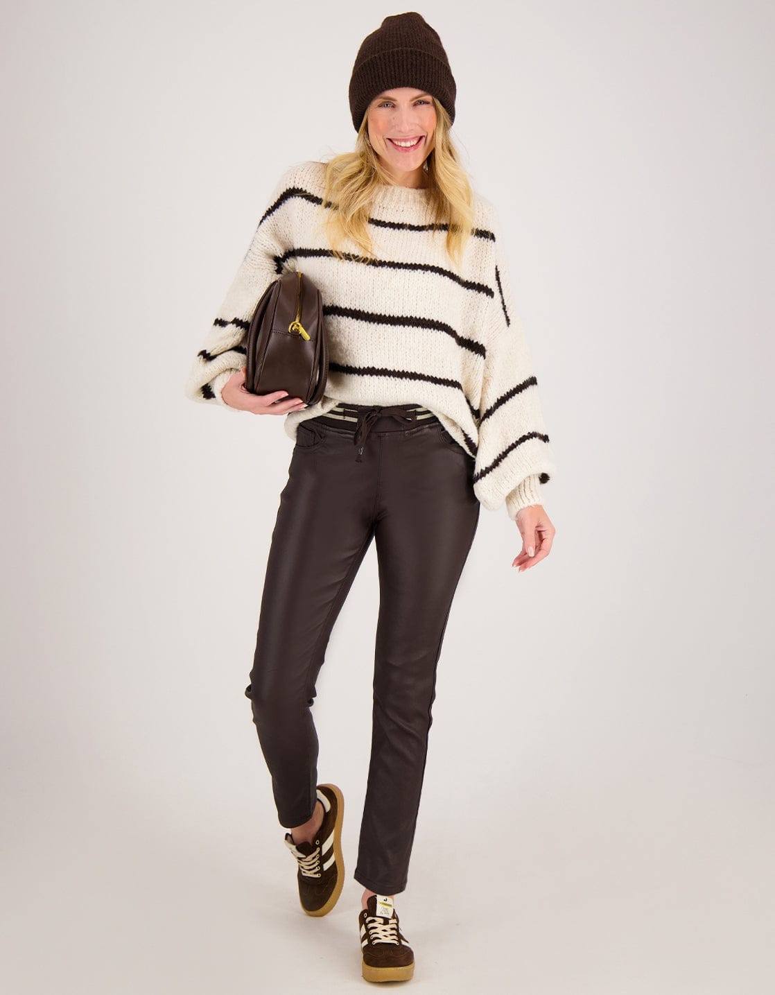 Je m'appelle Tops Pull Stripe | Beige/Chocolate Brown