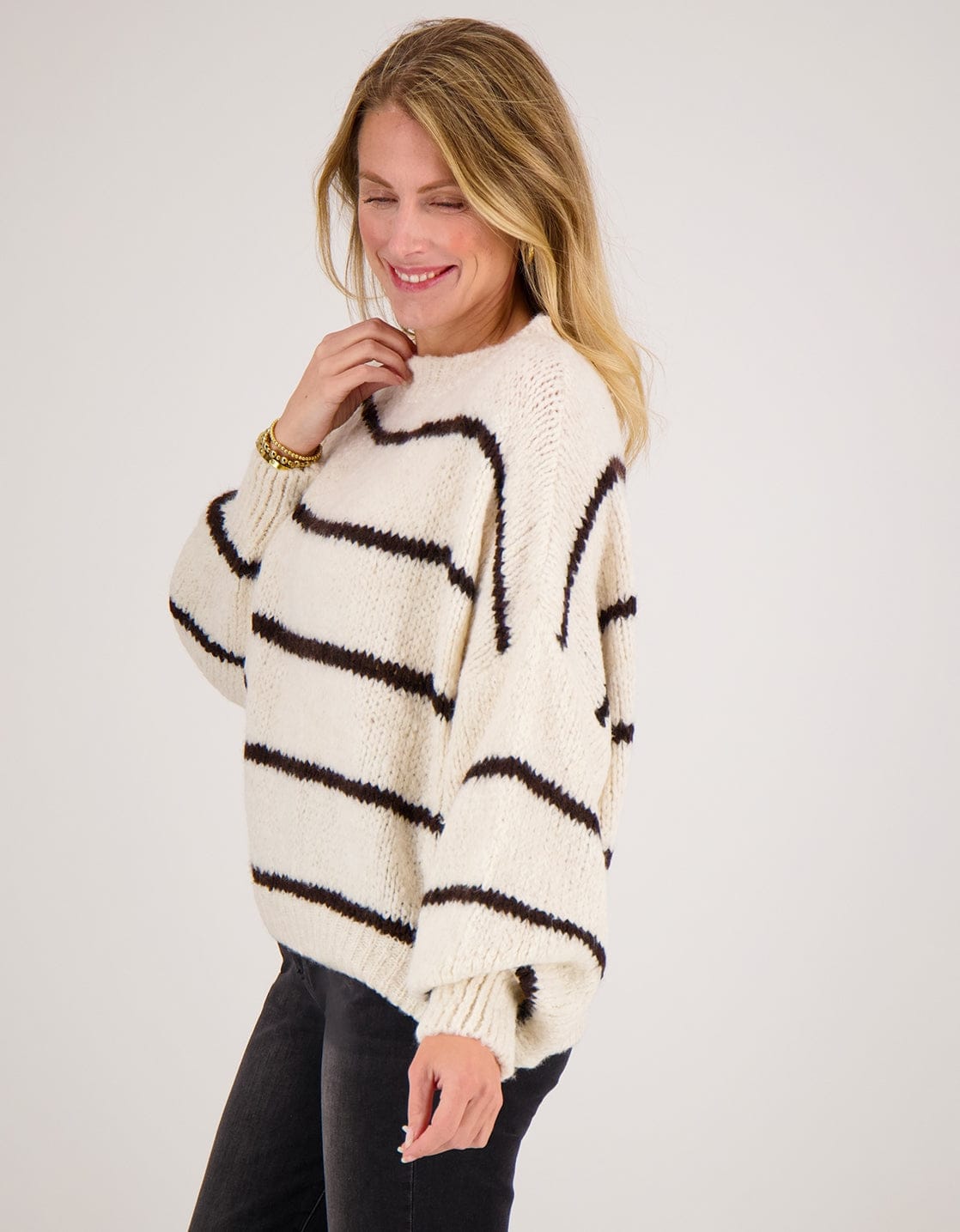 Je m'appelle Tops Pull Stripe | Beige/Chocolate Brown