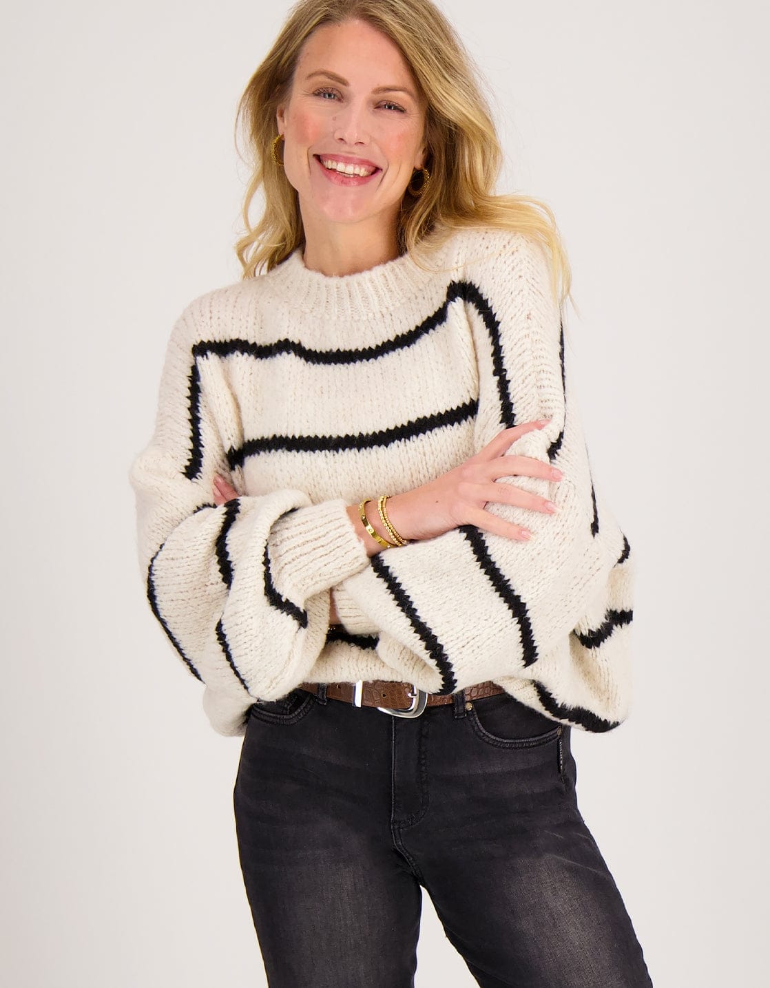 Je m'appelle Tops Beige/Zwart / S/M Pull Stripe | Beige/Zwart