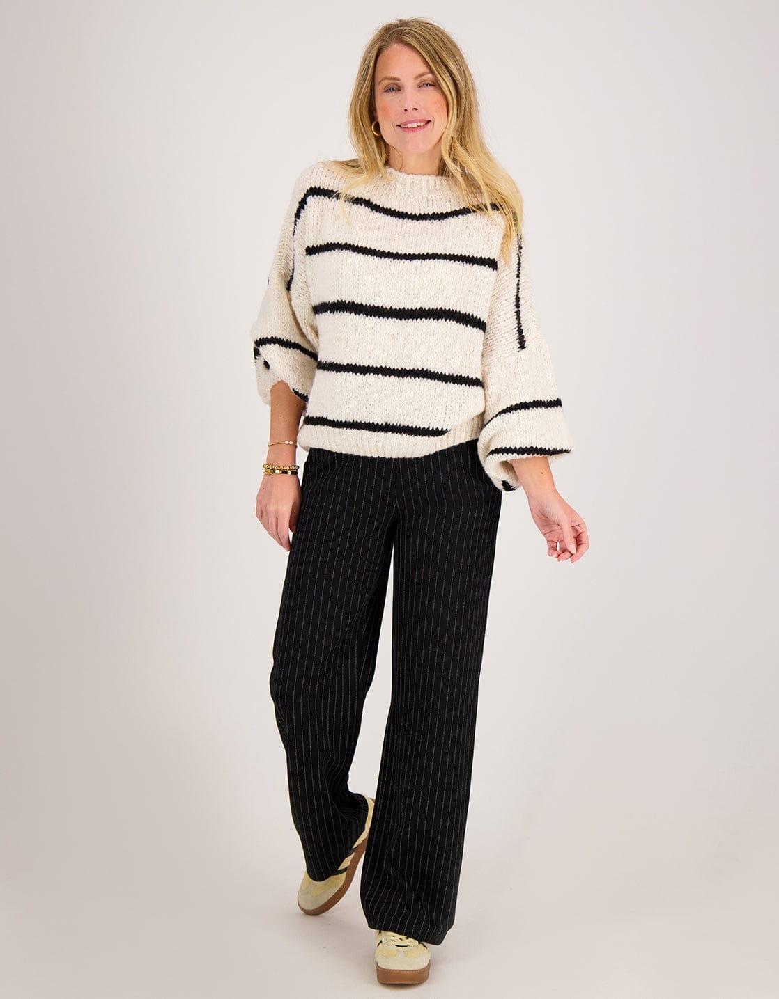 Je m'appelle Tops Pull Stripe | Beige/Zwart