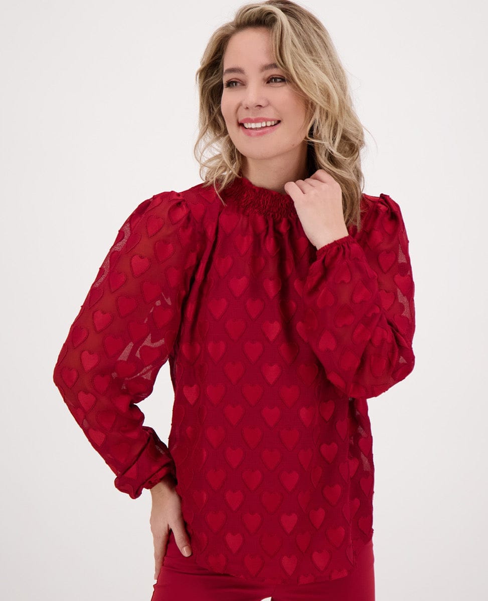 Je m'appelle Tops Ruby Red / XS Top Col Hearts | Ruby Red
