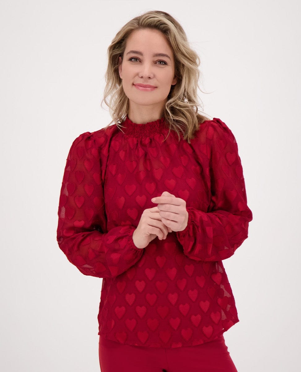 Je m'appelle Tops Top Col Hearts | Ruby Red