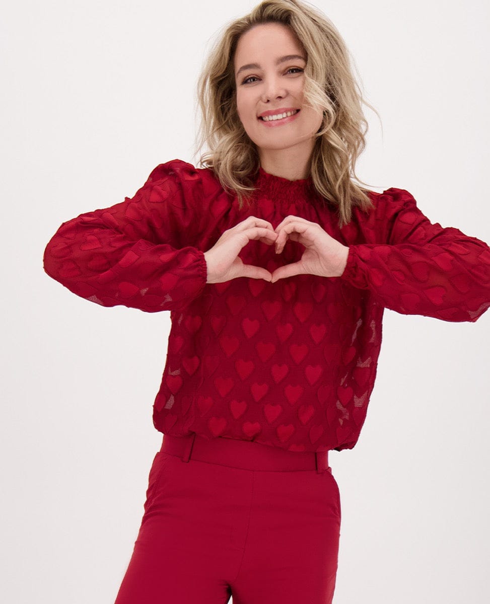 Je m'appelle Tops Top Col Hearts | Ruby Red