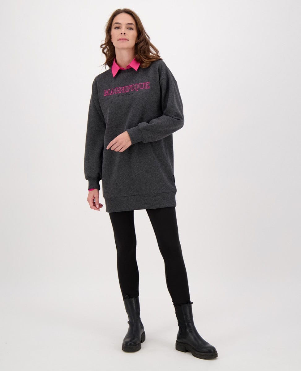 Je m'appelle Tops Tunic Sweater Brushed | Winter Grey Melange