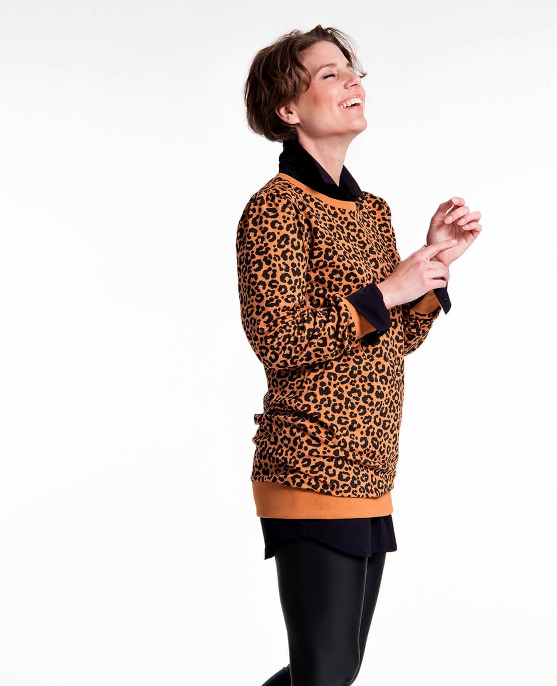 Je m'appelle Tops Tunic Sweater Panthère | Camel / Zwart