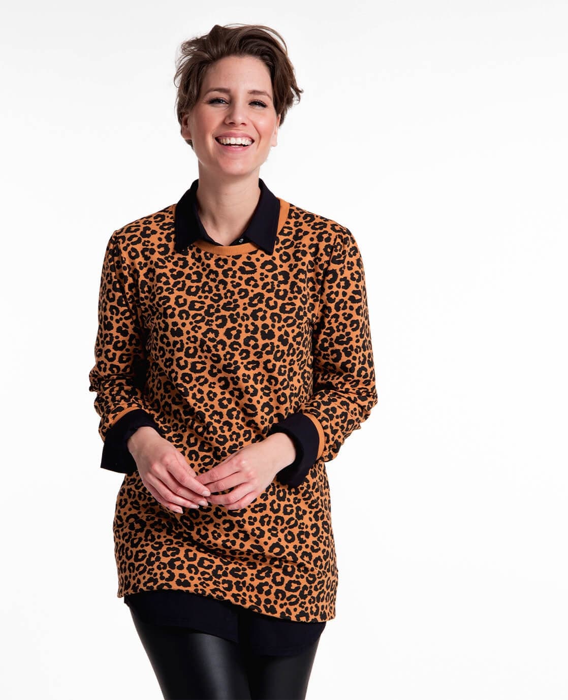 Je m'appelle Tops Tunic Sweater Panthère | Camel / Zwart