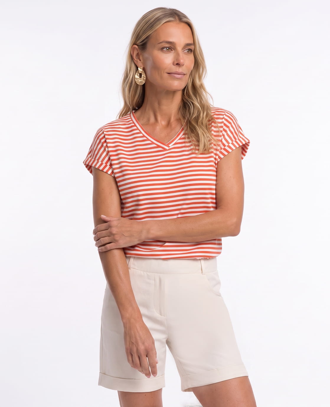 Je m'appelle Tops Off White / Coral Pink / XS Tee Stripes | Off White / Coral Pink