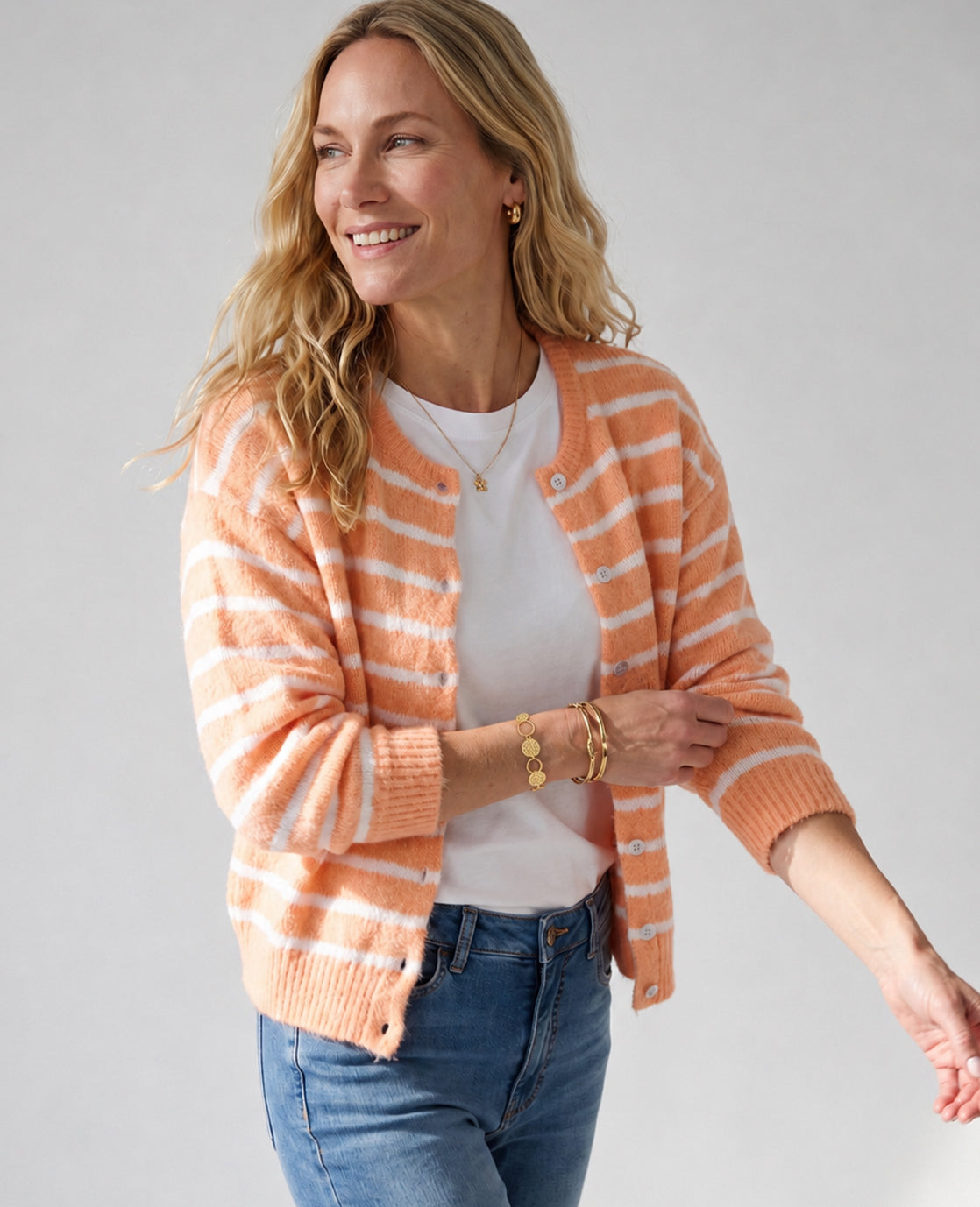 Je m'appelle Vesten Pastel Peach / White / S/M/L Veste Diede | Pastel Peach / White